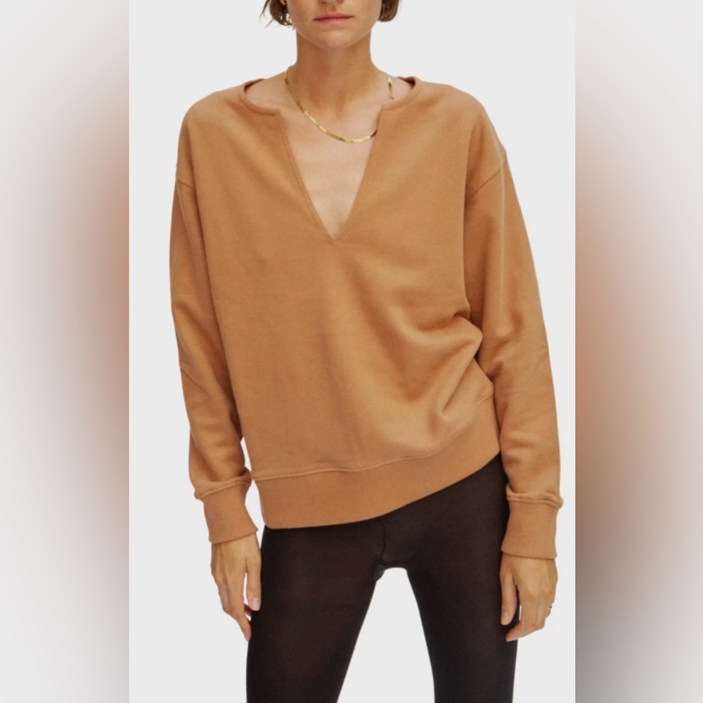 Thakoon Deep V-Neck Tan Camel Knit Sweater Sweatshirt size M